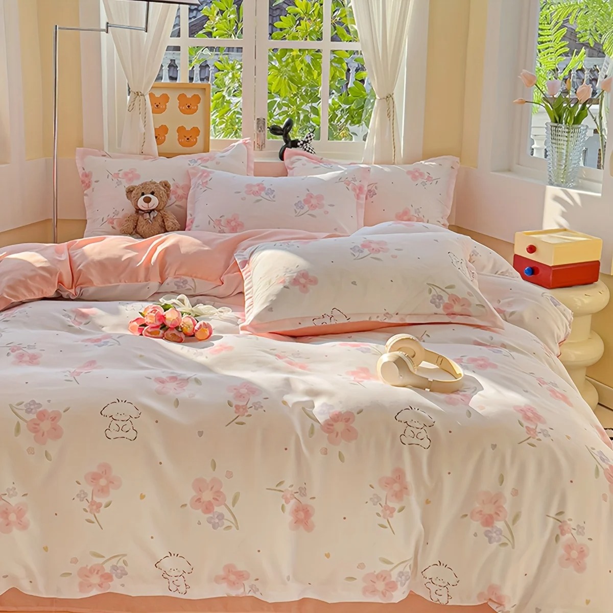 4Pcs Soft Plain Floral Plant P - Duvet Cover Sets With Zipper review and price