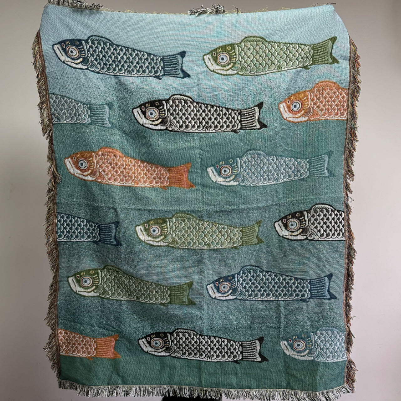 Koi Fish Jacquard Woven Throw  - Boho Throw Blanket Fringe review and price