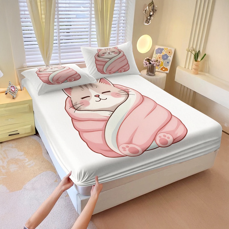Cute Cat Print Fitted Sheet Se - Fitted Bed Sheets Deep Pocket review and price