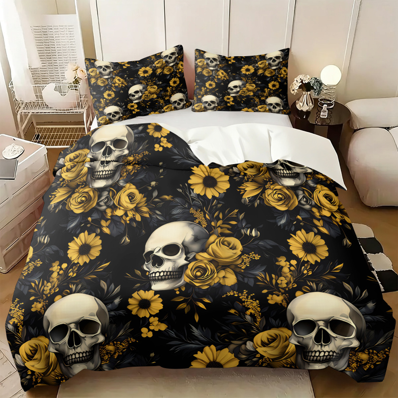 Dark Aesthetic Skull Yellow Fl - Aesthetic Floral Duvet Cover review and price