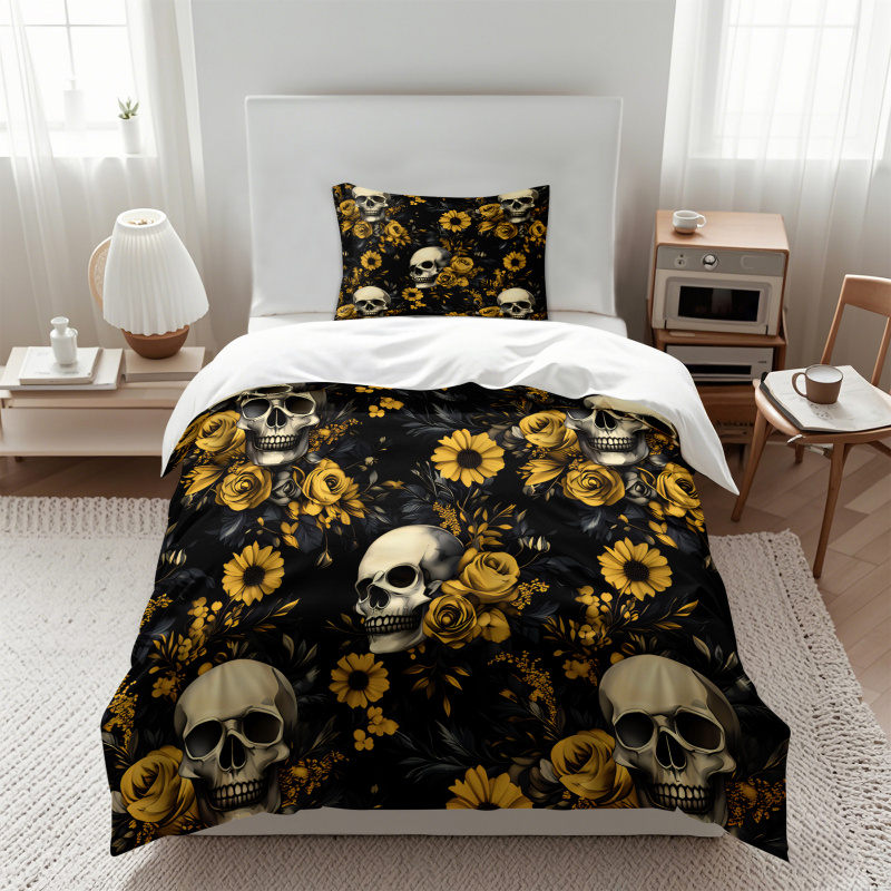 Dark Aesthetic Skull Yellow Fl - Aesthetic Floral Duvet Cover review and price