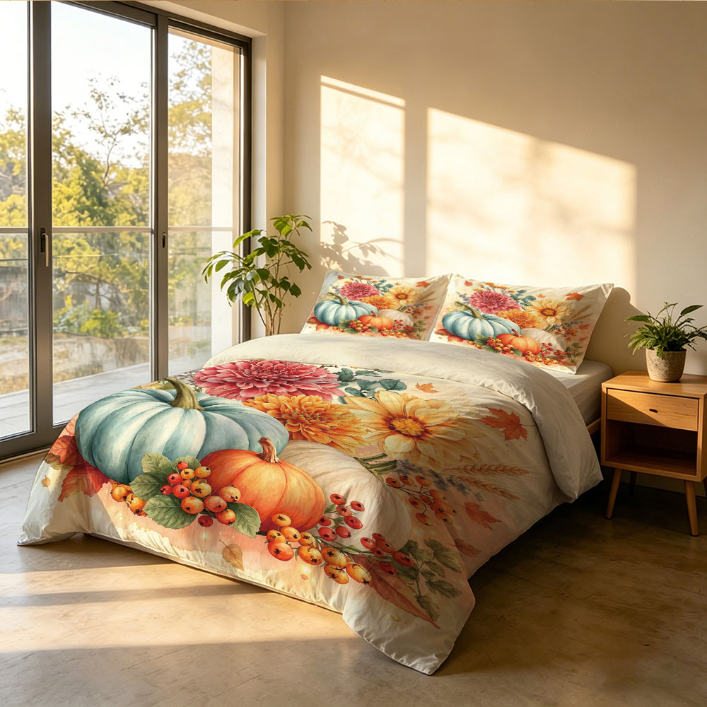 Watercolor Light Blue Pumpkin  - Aesthetic Floral Duvet Cover review and price
